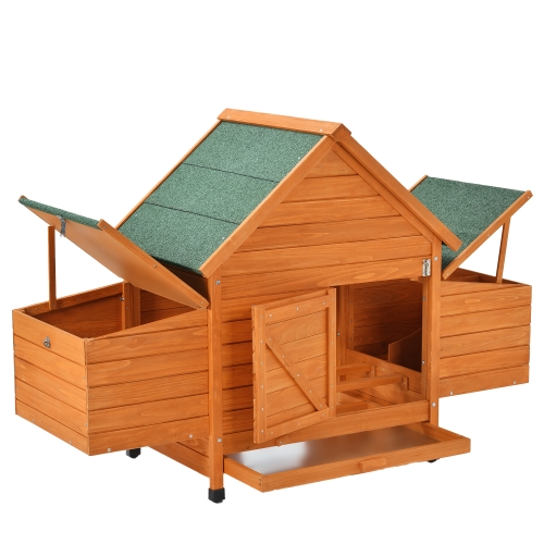 

[US Warehouse] Wood Chicken Coop Small Animal Cage Bunny Hutch with Tray & Ramp, Size: 153x66x107cm