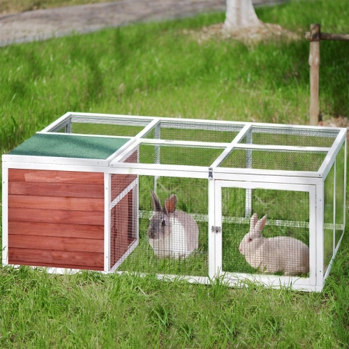 

[US Warehouse] Rabbit Playpen Chicken Coop Pet House with Enclosed Run, Size: 61.8 inch