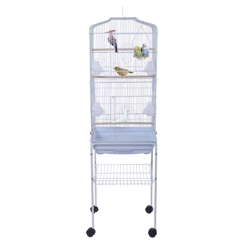 

[US Warehouse] Pet Supplies Metal Bird Cage with Holder & Feeding Cup & Universal Wheel Base, Size: 46x35x151cm