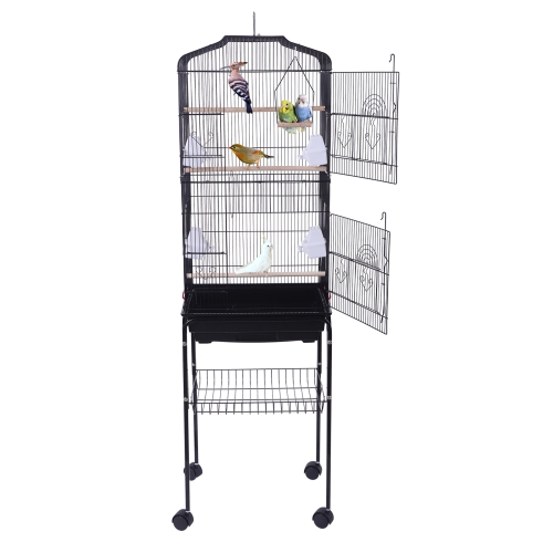 

[US Warehouse] Pet Supplies Metal Bird Cage with Holder & Feeding Cup & Universal Wheel Base, Size: 46x35x151cm