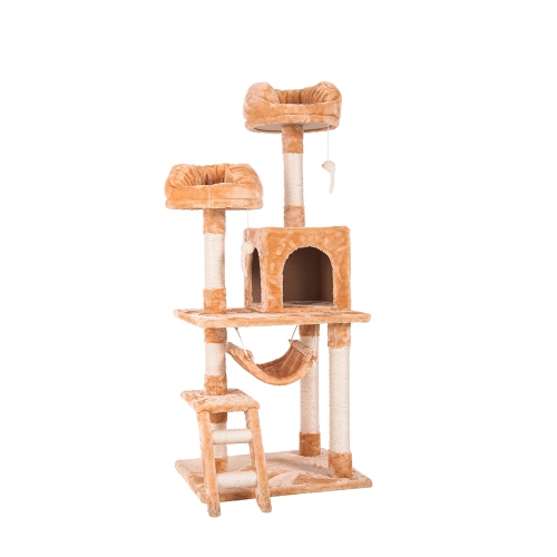 

[JPN Warehouse] Multilayer Cat Climbing Frame Tree Nest Activity Tower Pet House, Size: 60x50x141cm (Beige)