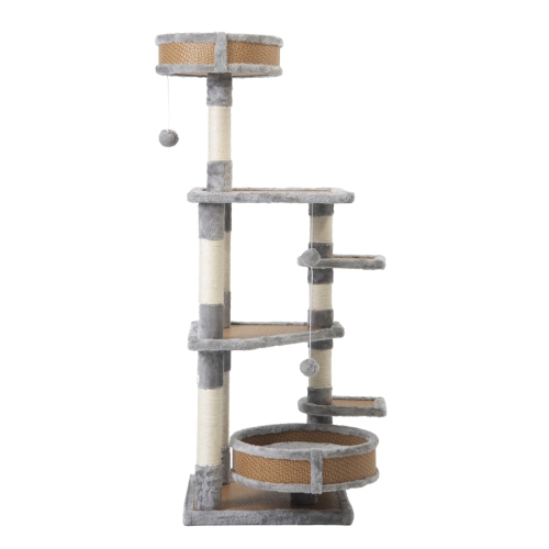 

[JPN Warehouse] 137cm Multilayer Cat Climbing Frame Tree Nest Activity Tower Pet House (Grey)