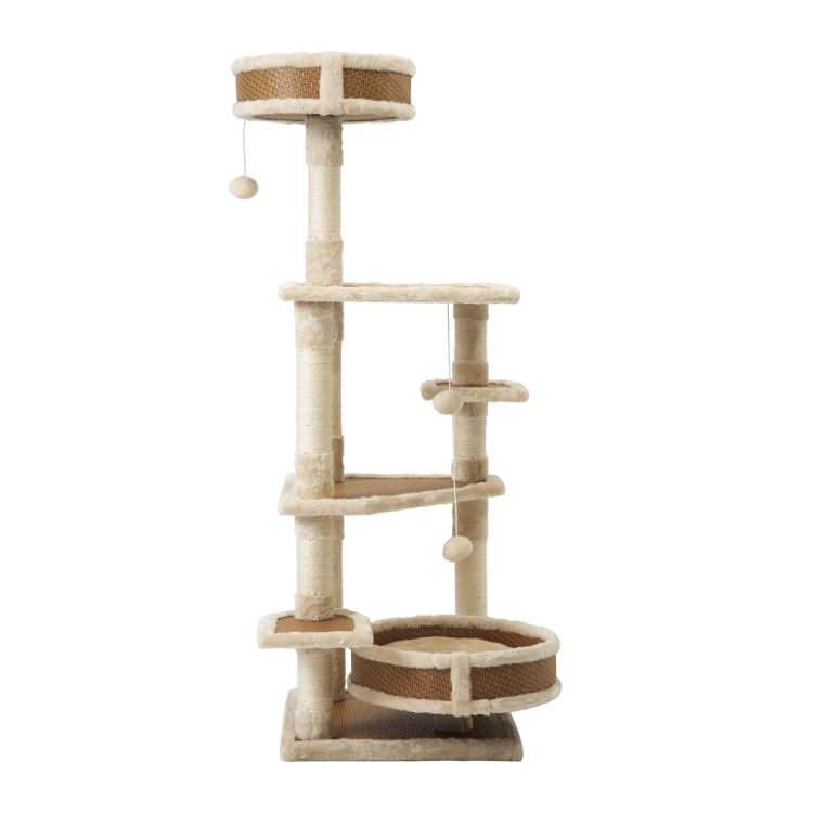 

[JPN Warehouse] TX187853AAA 137cm Multilayer Cat Climbing Frame Tree Nest Activity Tower Pet House (Beige)