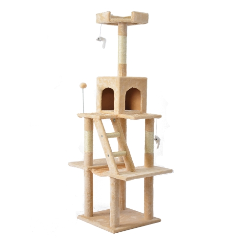 

[JPN Warehouse] Multilayer Cat Climbing Frame Tree Nest Activity Tower Pet House, Size: 45x45x155cm (Beige)