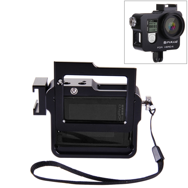 

PULUZ Housing Shell CNC Aluminum Alloy Protective Cage with Insurance Frame & Lens Cap for GoPro HERO4(Black)