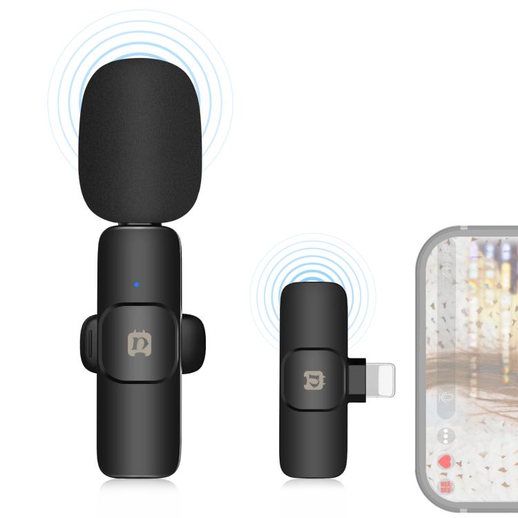 PULUZ Wireless Lavalier Microphone for 8-Pin Device, Support Phone Charging(Black)