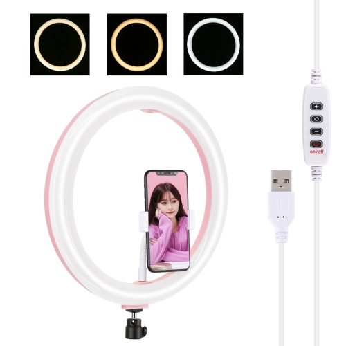 

PULUZ 11.8 inch 30cm USB 3 Modes Dimmable Dual Color Temperature LED Curved Diffuse Light Ring Vlogging Selfie Photography Video Lights with Phone Clamp(Pink)