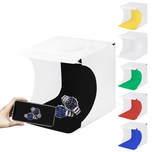 [US Stock] PULUZ 20cm Folding Portable 550LM Light Photo Lighting Studio Shooting Tent Box Kit with 6 Colors Backdrops (Black, White, Orange, Red, Green, Blue), Unfold Size: 24cm x 23cm x 22cm