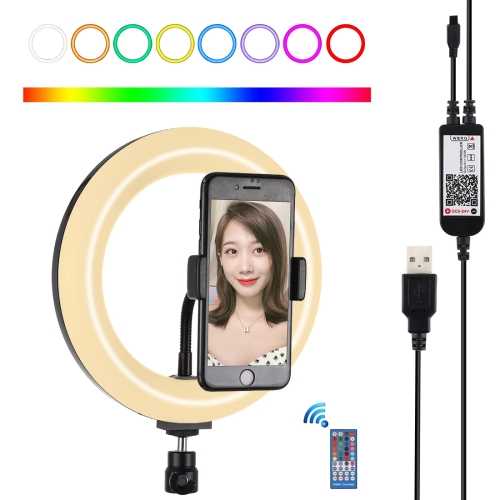 

PULUZ 7.9 inch 20cm USB RGB Dimmable LED Dual Color Temperature LED Curved Light Ring Vlogging Selfie Photography Video Lights with Phone Clamp(Black)