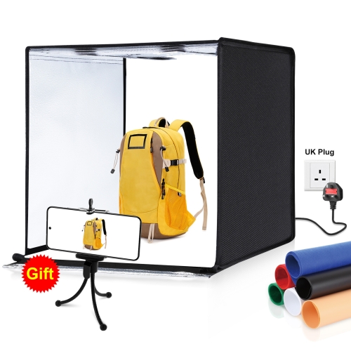 PULUZ Photo Studio Light Box Portable 60 x 60 x 60 cm Light Tent LED 5500K White Light Dimmable Mini 36W Photography Studio Tent Kit with 6 Removable Backdrops (Black Orange White Green Blue Red)(UK Plug)
