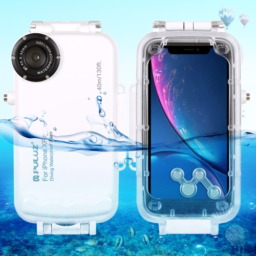 

PULUZ 40m/130ft Waterproof Diving Housing Photo Video Taking Underwater Cover Case for iPhone XR(White)