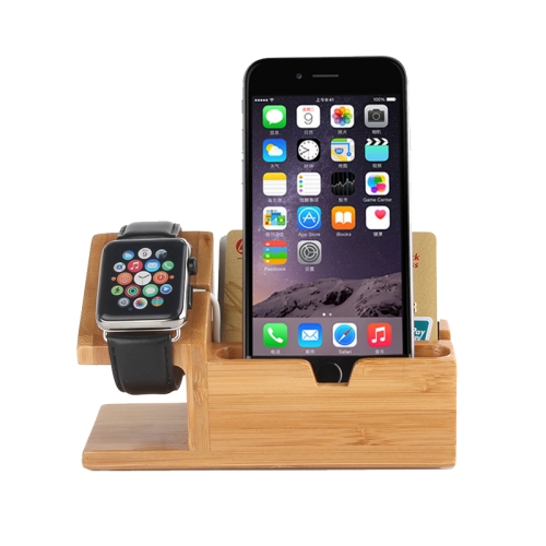 

2 in 1 Bamboo Wooden Charger Holder with USB Cable for Apple Watch 38mm & 42mm / iPhone 6 & 6 Plus / iPhone 5 & 5S & 5C