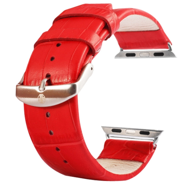 

Kakapi for Apple Watch 42mm Crocodile Texture Brushed Buckle Genuine Leather Watchband with Connector(Red)
