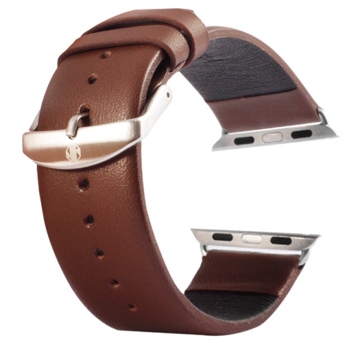 

Kakapi for Apple Watch 38mm Subtle Texture Brushed Buckle Genuine Leather Watchband with Connector(Coffee)