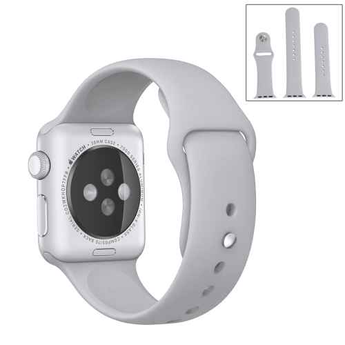 

For Apple Watch Series 7 41mm / 6 & SE & 5 & 4 40mm / 3 & 2 & 1 38mm High-performance Ordinary & Longer Rubber Sport Watchband with Pin-and-tuck Closure(Silver)