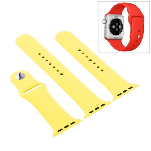

For Apple Watch Series 7 41mm / 6 & SE & 5 & 4 40mm / 3 & 2 & 1 38mm High-performance Ordinary & Longer Rubber Sport Watchband with Pin-and-tuck Closure (Shiny Yellow)