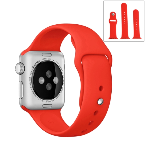 

For Apple Watch Series 7 45mm / 6 & SE & 5 & 4 44mm / 3 & 2 & 1 42mm High-performance Ordinary & Longer Rubber Sport Watchband with Pin-and-tuck Closure(Red)