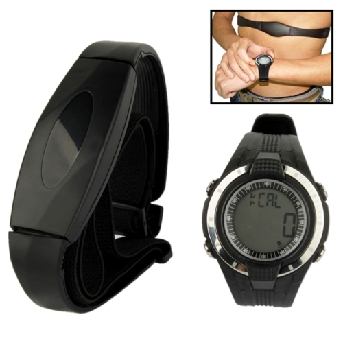 

Heartbeat Rate Monitor Watch with Chest Transmitter Band / Time / Alarm / Timing(Black)