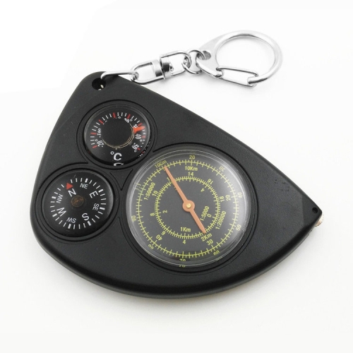 

3-in-1 Portable Map Distance Measuring Measurer + Compass + Thermometer with Key Chain for Outdoor Camping Hiking(Black)