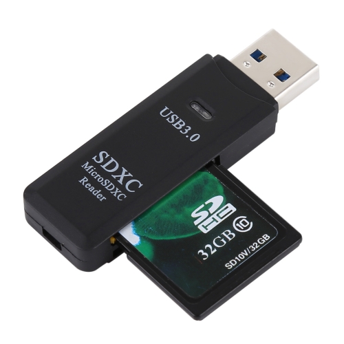 2 in 1 USB 3.0 Card Reader, Super Speed 5Gbps, Support SD Card / TF Card(Black)
