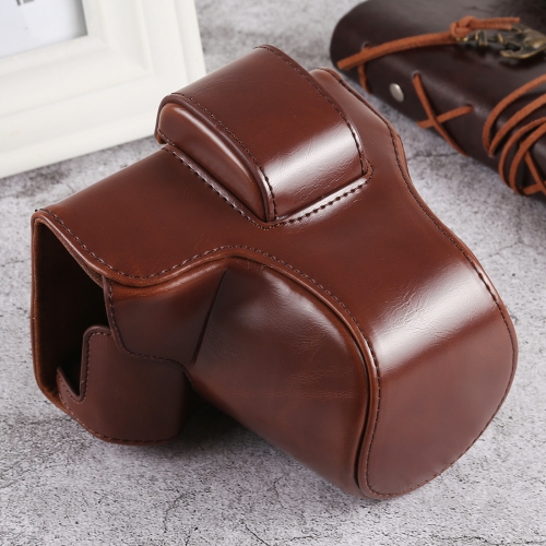 

Oil Skin PU Leather Camera Full Body Case Bag with Strap for Olympus EM10 III(Coffee)