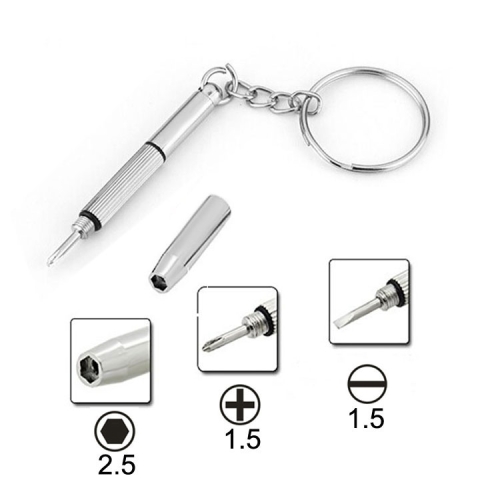 3 in 1 Repair Kit Key Ring with 3 Screwdrivers: Cross 1.5, Straight 1.5,Star Nut M2.5 for Smart Phone, Watches,Glasses(Silver)