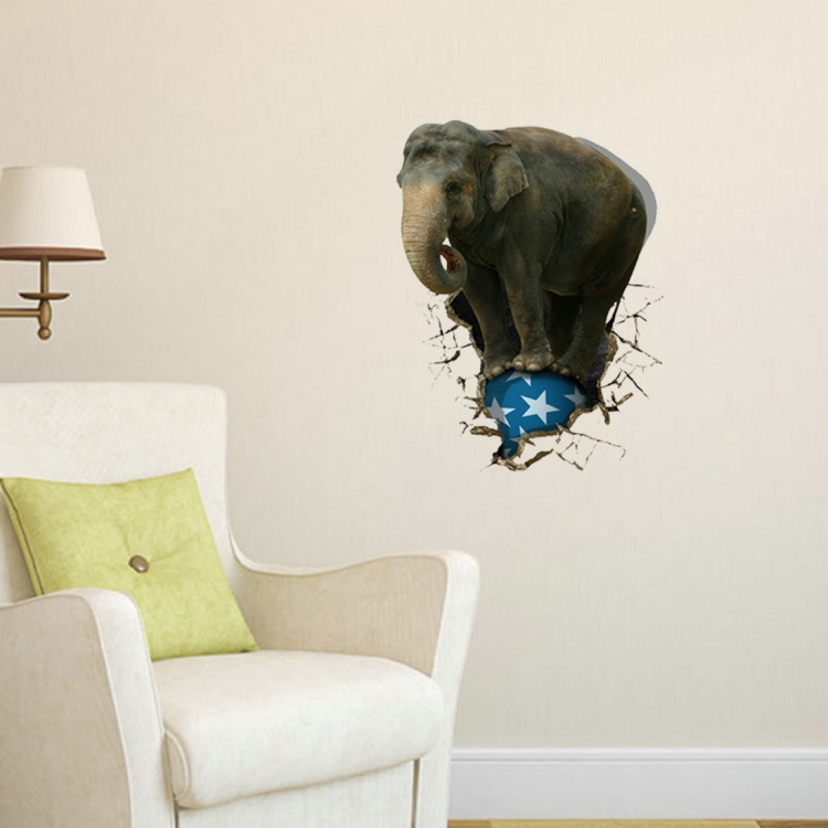 

3D Elephant Removable Wall Art Stickers, Size: 75 x 58 x 0.3 cm