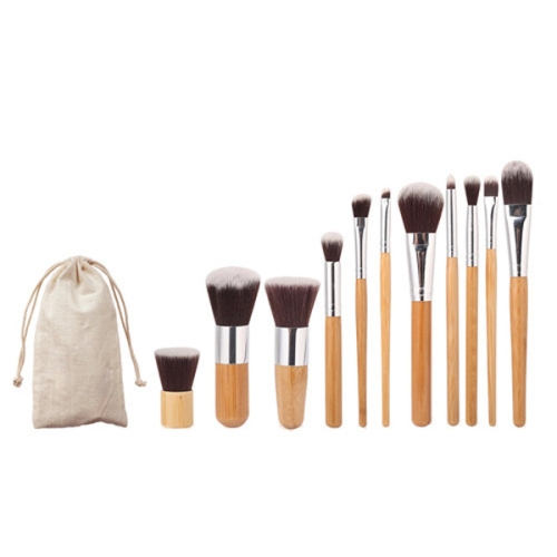 

11 PCS Nylon Hair Bamboo Handle Makeup Brush Set with Pouch