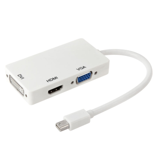Mini DisplayPort Male to HDMI + VGA + DVI Female Adapter Converter Cable for Mac Book Pro Air, Cable Length: 17cm(White)
