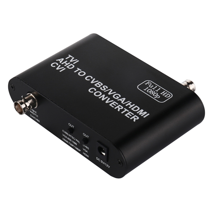 

Full HD 1080P TVI / AHD / CVI to CVBS / VGA / HDMI Video Converter, Upgraded Version, Support AHD Signal 500m, DC 5-12V, US Plug / EU Plug / UK Plug(Black)