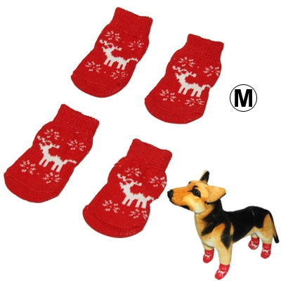 

Cute Deer Pattern Cotton Non-slip Pet Christmas Socks,Size: M(Red)