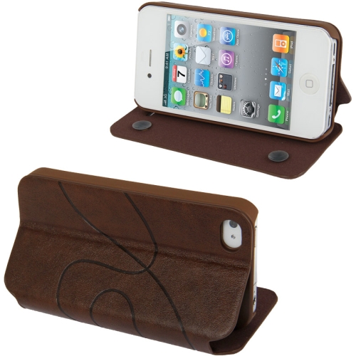 

Embossing Pattern Flip Leather Case with Holder & Suction Cup for iPhone 4 & 4S(Coffee)