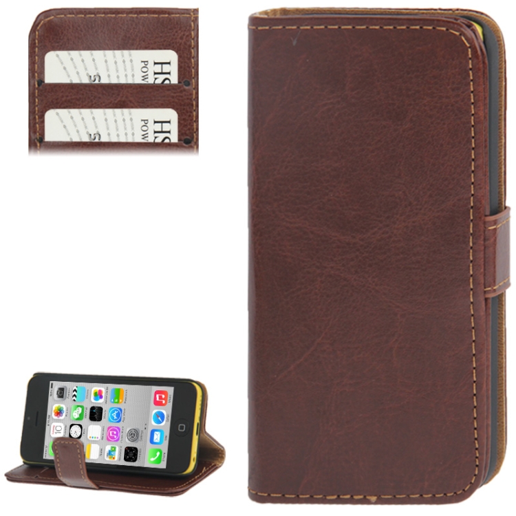 

Crazy Horse Texture Leather Case with Credit Card Slot & Holder for iPhone 5C(Brown)