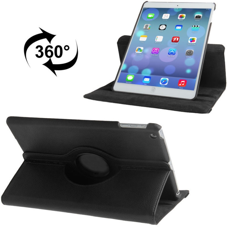 

360 Degree Rotation Litchi Texture Leather Case with 3 Gears Holder & Sleep / Wake-up Function for iPad Air / Air 2 / iPad 9.7 2017 / iPad 9.7 2018(Black)