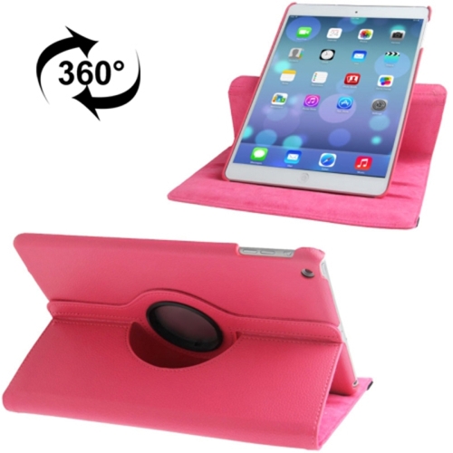 360 Degree Rotation Litchi Texture Leather Case with 3 Gears Holder & Sleep / Wake-up Function for iPad Air / Air 2 / iPad 9.7 2017 / iPad 9.7 2018(Magenta)