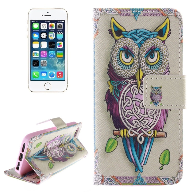 

Owl Pattern Double Sided Print Leather Case with Holder & Card Slots & Wallet for iPhone 5 & 5s & SE & SE