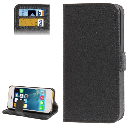 

Litchi Texture PU Leather Case with Credit Card Slots & Holder for iPhone 5 & 5s & SE & SE(Black)