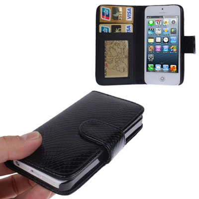 

Horizontal Flip Snakeskin Texture Leather Case with Credit Card Slots for iPhone 5 & 5s & SE & SE (Black)