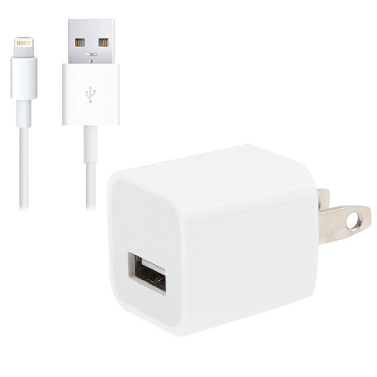 

2 in 1 (5V 1A US Plug Travel Charger Adapter + 1m 8-pin Sync Charge Cable), For iPad, iPhone, Galaxy, Huawei, Xiaomi, LG, HTC and Other Smart Phones, Rechargeable Devices(White)