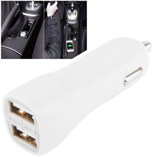

2.1A & 1.0A Dual USB Car Charger Adapter, For iPhone, iPad, Galaxy, Huawei, Xiaomi, LG, HTC, other Smart Phones and Tablets(White)