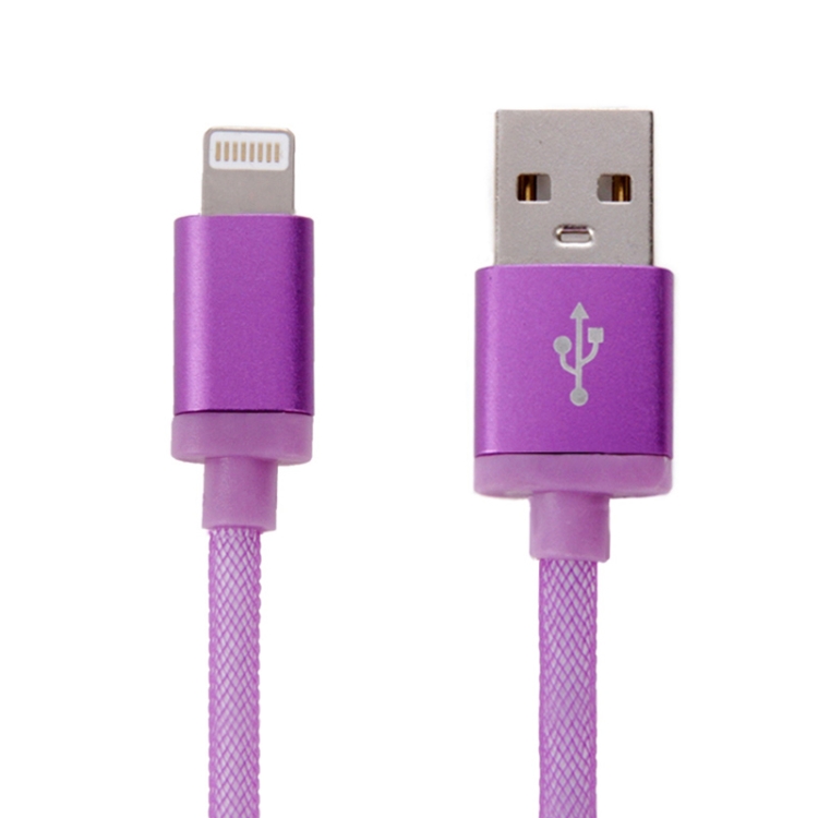 

25cm Net Style Metal Head 8 Pin to USB Data / Charger Cable, For iPhone XR / iPhone XS MAX / iPhone X & XS / iPhone 8 & 8 Plus / iPhone 7 & 7 Plus / iPhone 6 & 6s & 6 Plus & 6s Plus / iPad(Purple)