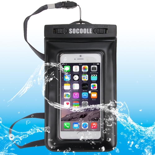 

SOCOOLE WPC-007 Universal Waterproof Bag for iPhone 6 & 6s, Samsung S6 / Note 4 / Note 3 / Note 2 etc. All Below 6.0 inch Smart Phones, IPX8 Certified(Black)