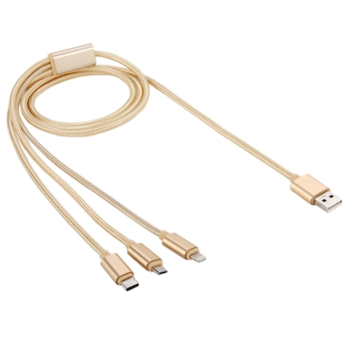 

1.2m USB-C / Type-C 3.1 & 8 Pin & Micro USB 5 Pin to USB 2.0 Woven Style Charging Cable, For iPhone / iPad / Galaxy / Huawei / Xiaomi / LG / HTC / Meizu and Other Smart Phones(Gold)