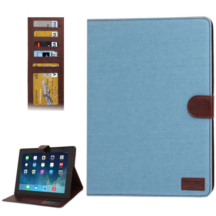 

Denim Texture Leather Case with Credit Card Slots & Holder with Holder for iPad 4 / iPad New (iPad 3) / iPad 2 (Baby Blue)