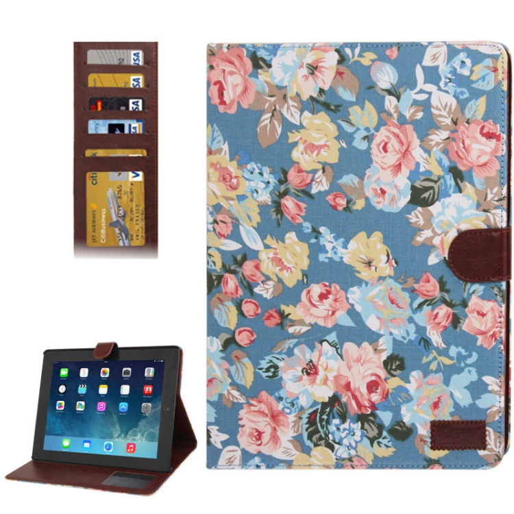 

Peony Pattern Denim Texture Leather Case with Credit Card Slots & Holder for iPad 4 / iPad New (iPad 3) / iPad 2