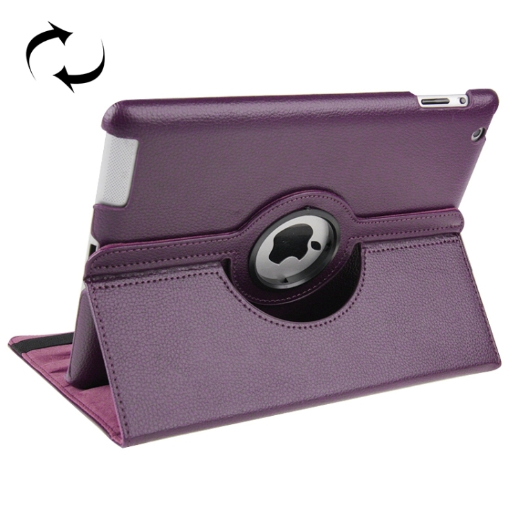 

360 Degree Rotatable Leather Case with Sleep / Wake-up Function & Holder for New iPad (iPad 3)(Purple)