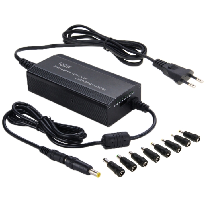 

100W Notebook Power Adapter with Car Charger Cable, EU Plug(Black)