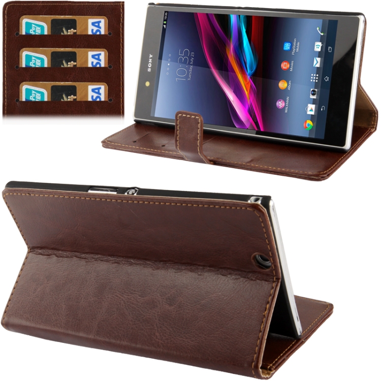 

Fine Sheepskin Texture Flip Leather Case with Credit Card Slots & Holder for Sony Xperia Z Ultra / XL39h (Brown)