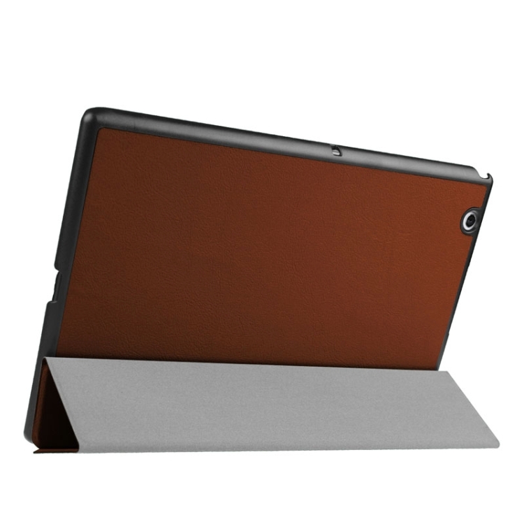 

Cross Texture Horizontal Flip Leather Case with 3-folding Holder for Sony Xperia Z4 Tablet(Brown)