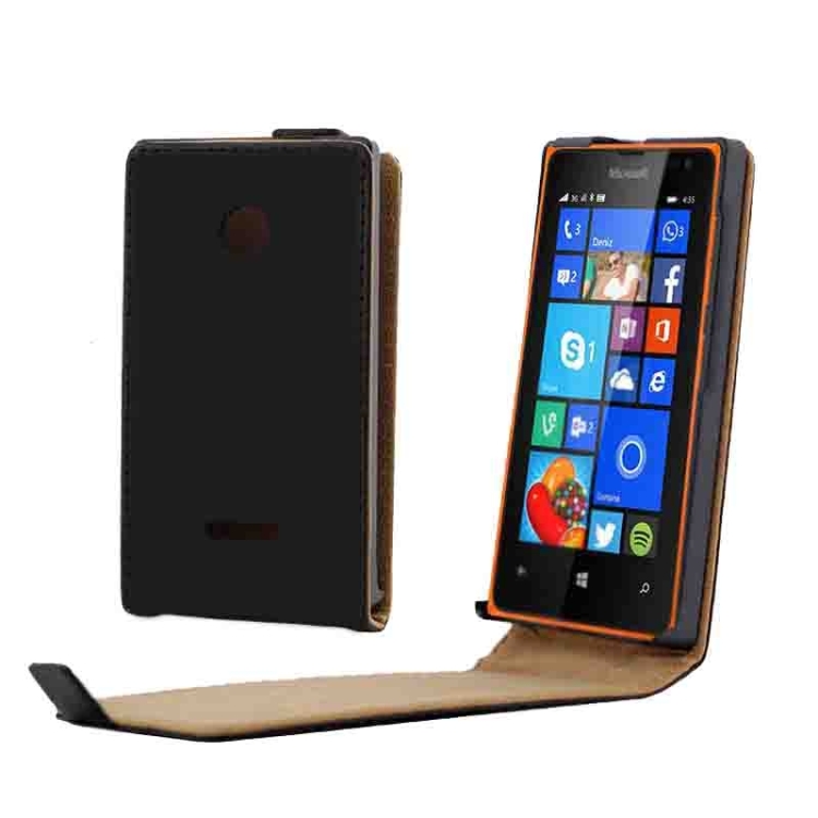 

Vertical Flip Magnetic Button Leather Case for Microsoft Lumia 435(Black)